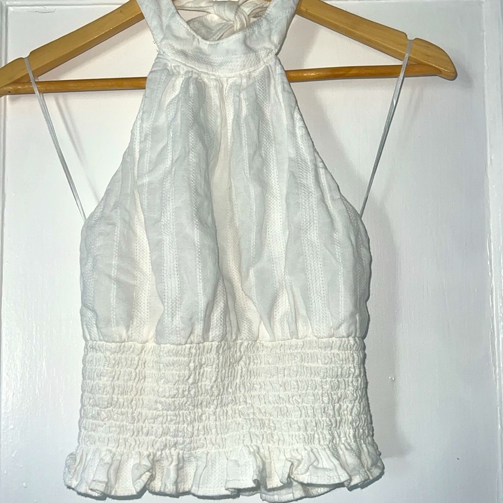 Abercrombie & fitch white 100% cotton open back halter blouse